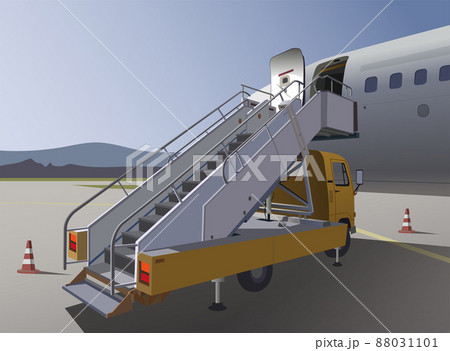 Gangway near the plane, on the platform of the airport. Vector. 88031101