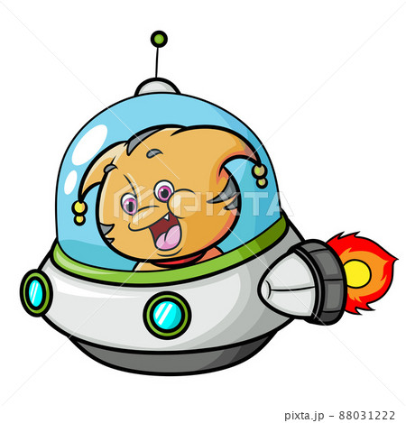 The alien cat is driving the fast ufo in the space The alien cat is driving the fast ufo in the space 88031222