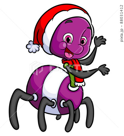 The cute spider is wearing the santa scarf and hat 88031412