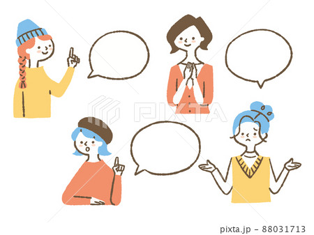 いろいろな女性と吹き出し_セット_色 88031713