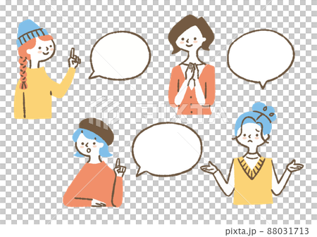 いろいろな女性と吹き出し_セット_色 88031713