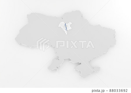 3d stylized schemitic map of Ukraine with f Kyiv Kiev capital cyty on white background 88033692