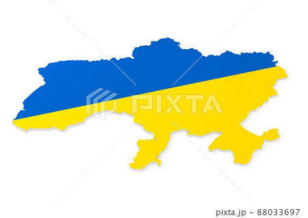 3D map of Ukraine in flag colors on white background 3D map of Ukraine in flag colors on white background 88033697