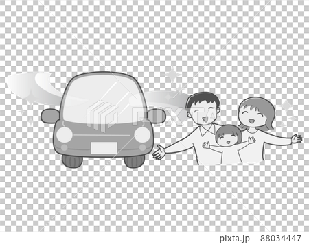一個家庭在空氣清新的汽車中歡欣鼓舞的插圖 88034447