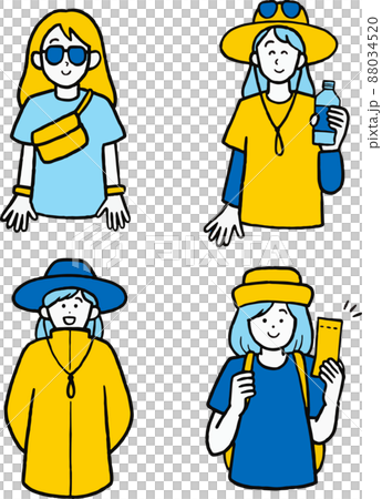 一組穿著盛裝去參加夏季戶外音樂節的女性插畫 88034520