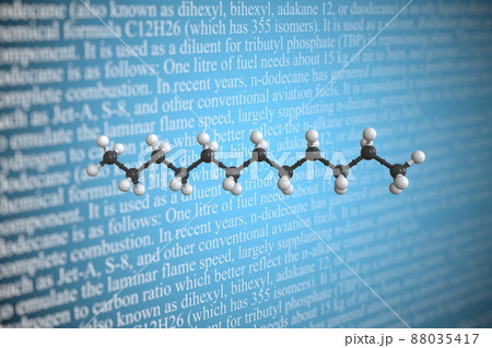 Molecular model of dodecane, 3D rendering Molecular model of dodecane, 3D rendering 88035417