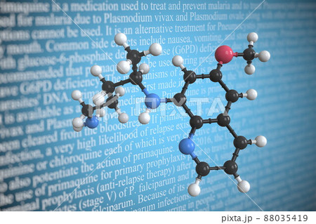 Molecular model of primaquine, 3D rendering 88035419