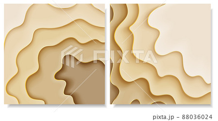 Set of sand background with wavy pattern and gold lines. Abstract beach, desert, coast texture in light beige color. 3d effect design illustration. Vector eps 10 88036024