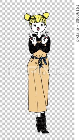 A young girl making a peace sign - Loose illustration A young girl making a peace sign - Loose illustration 88036161