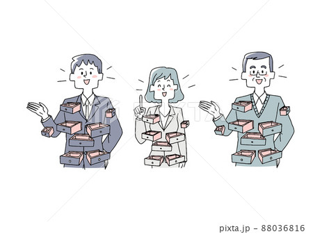 引き出しの多い人々のセット コミカルな手書きの人物 ベクター 線画にカラーのイラスト素材