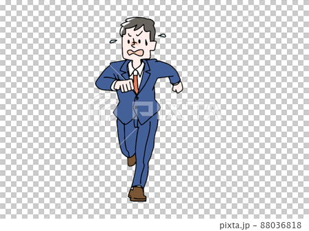 何かに追われている男性　コミカルな手書きの人物　ベクター、線画にカラー 88036818