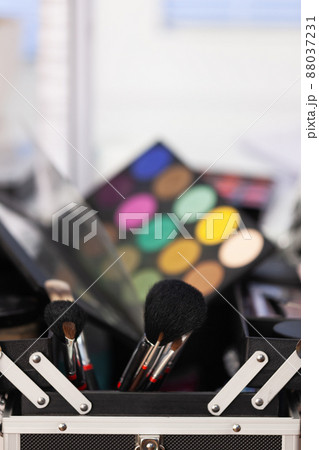 Decorative cosmetics in the suitcase of make-up artist on a white background Decorative cosmetics in the suitcase of make-up artist on a white background 88037231