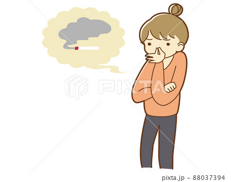 タバコのにおいが気になる女性のイラストのイラスト素材