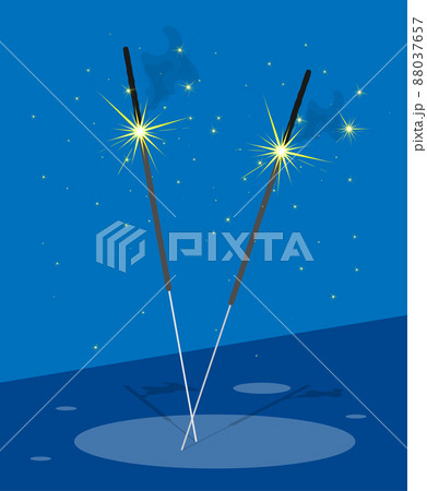 Bengal fire with sparks. Fireworks on shelf. Festive show with pyrotechnics. Cartoon vector isolated on white background Bengal fire with sparks. Fireworks on shelf. Festive show with pyrotechnics. Cartoon vector isolated on white background 88037657