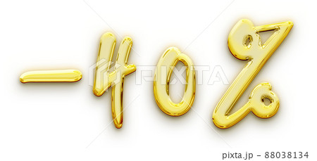 Golden volumetric 3D Text of the inscription -40% isolated cut out Golden volumetric 3D Text of the inscription -40% isolated cut out 88038134