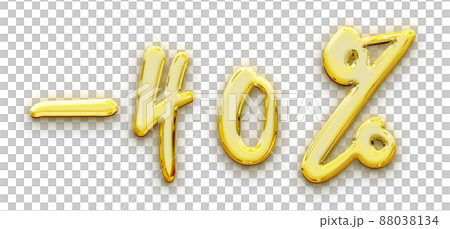 Golden volumetric 3D Text of the inscription -40% isolated cut out Golden volumetric 3D Text of the inscription -40% isolated cut out 88038134