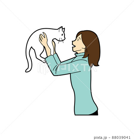 猫を抱き上げる女性 イラスト 猫を抱き上げる女性 イラスト 88039041