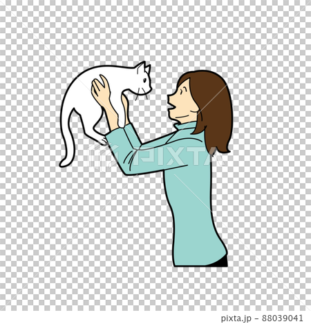猫を抱き上げる女性 イラスト 猫を抱き上げる女性 イラスト 88039041
