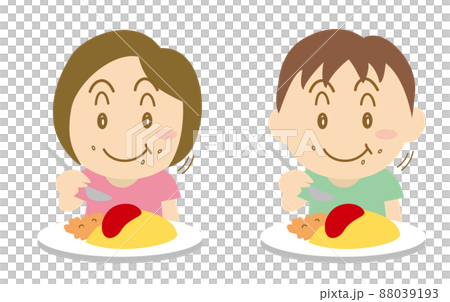 オムライスを食べる子供たち（輪郭線なし） 88039193