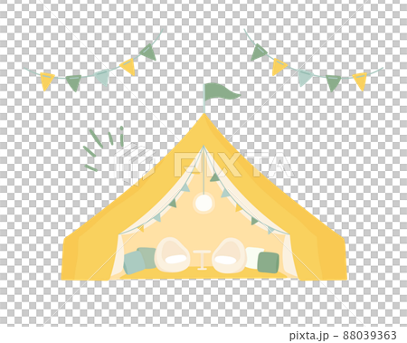 グランピングのテントのイラスト ガーランド かわいい キャンプ レジャー アウトドアのイラスト素材