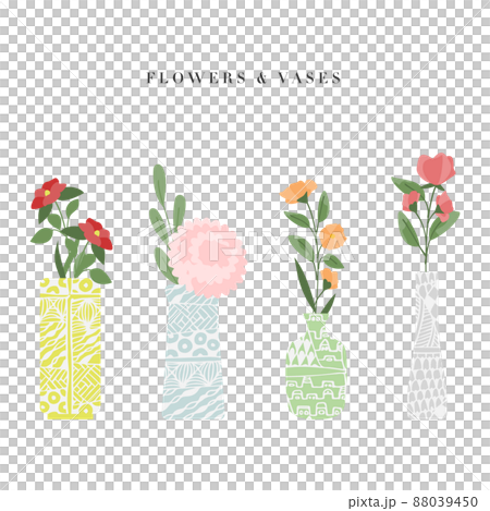 Illustrations of various flowers in a vase 88039450
