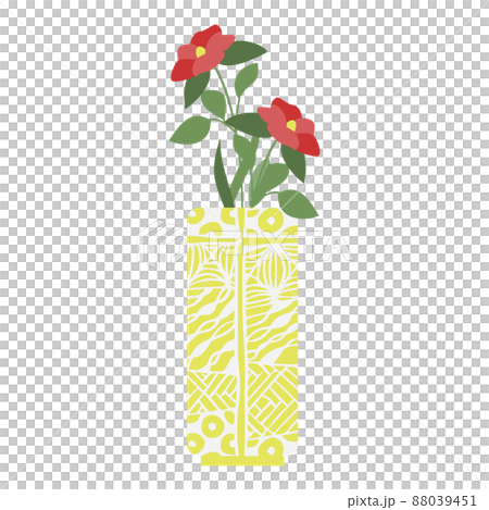 柄入りの花瓶に入った赤い花のイラスト 88039451