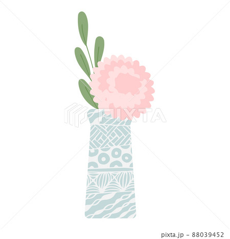 柄入りの花瓶に入ったピンクの花のイラスト 88039452