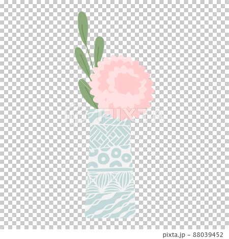 柄入りの花瓶に入ったピンクの花のイラスト 88039452