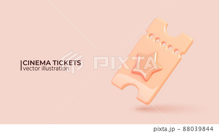 Cinema vector ticket on blue background. Realistic 3d design. Cinema vector ticket on blue background. Realistic 3d design. 88039844