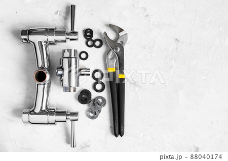 top view of wrench, faucet valve with copyspace top view of wrench, faucet valve with copyspace 88040174