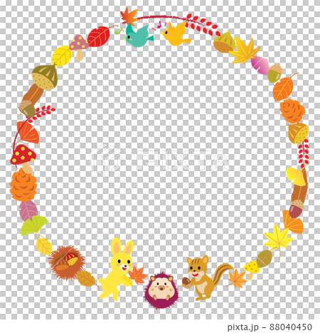 秋葉，食物和可愛的森林動物的圓框 88040450