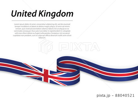 Waving ribbon or banner with flag of United Kingdom. Template fo 88040521