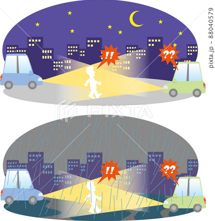 交通安全＜雨天時や夜間に目の前の歩行者が見えなくなる蒸発現象（グレア現象・ホワイトホール現象）＞ 88040579