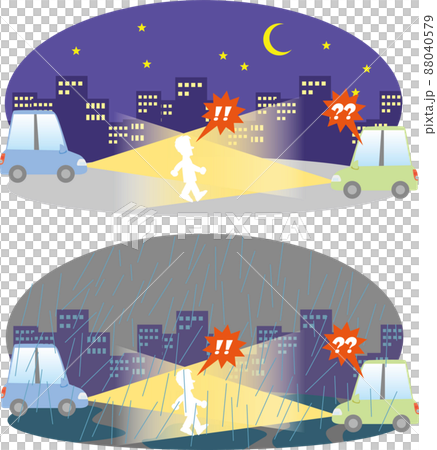 交通安全＜雨天時や夜間に目の前の歩行者が見えなくなる蒸発現象（グレア現象・ホワイトホール現象）＞ 88040579