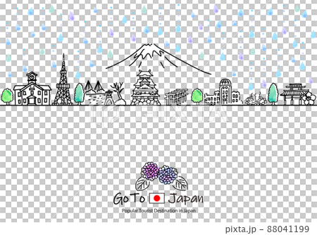 一個多雨的日本旅遊目的地的簡單線條藝術插圖 88041199