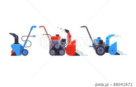 Snowblowers set. Snow removal equipment vector illustration Snowblowers set. Snow removal equipment vector illustration 88041671