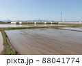 田植えを待つ宮崎市の田んぼの風景 88041774