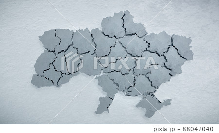 3D rendered map of Ukraine. White stone or marble texture. Concept of war, russia invasion, military conflict, bomb shelling, civilian death 88042040