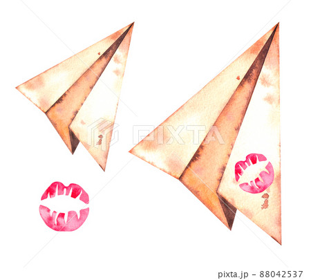 Watercolor paper airplane on white background 88042537