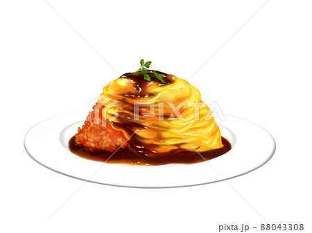 ふわとろオムライス チキンライス 卵料理のイラスト素材
