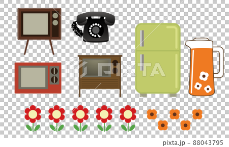 Cute Showa retro old home appliances (green refrigerator, black phone, TV, pot) Cute Showa retro old home appliances (green refrigerator, black phone, TV, pot) 88043795