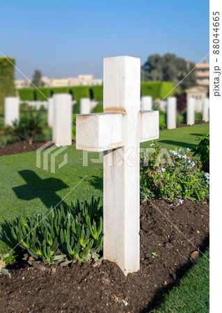 Cross tombstone at Heliopolis Commonwealth War Cemetery, Cairo, Egypt 88044665