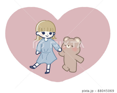 手を繋ぐ女の子とくま ハート背景 手を繋ぐ女の子とくま ハート背景 88045069