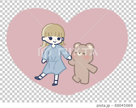 手を繋ぐ女の子とくま ハート背景 手を繋ぐ女の子とくま ハート背景 88045069