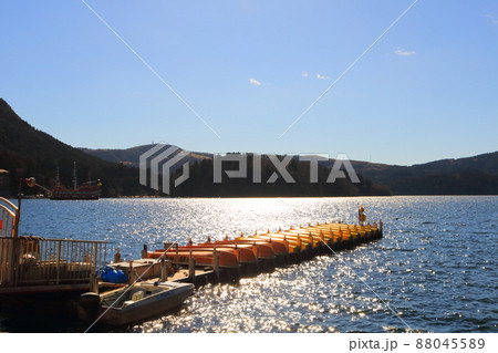 春の芦ノ湖光に包まれる桟橋 88045589