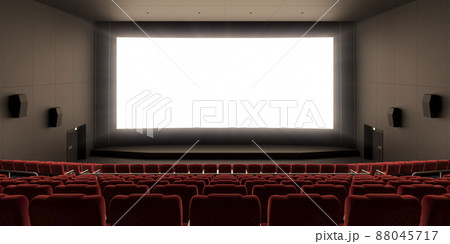赤い椅子の並んだ映画館と眩しく光るスクリーン / オープニング感・登場感・ティザー用背景素材 88045717
