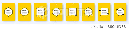 Set of modern yellow banners with quote frames. Speech bubbles with quotation marks. Blank text box 88046378