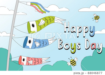 Golden week banner design with koi carp fish streamers. Japanese koinobori, for happy boys day. Vector cute cartoon illustration. Golden week banner design with koi carp fish streamers. Japanese koinobori, for happy boys day. Vector cute cartoon illustration. 88046877