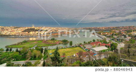 Istanbul city view from Pierre Loti Teleferik station overlooking Golden Horn, Eyup District, Istanbul, Turkey 88046943