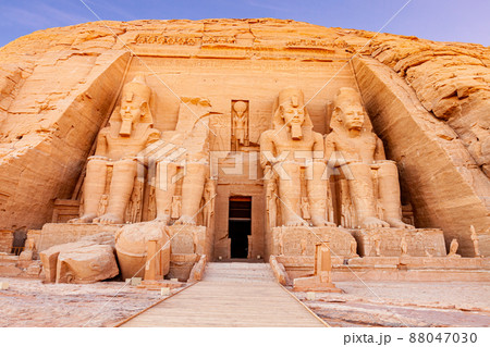 Statue of the pharaoh Rameses II at The Great Temple of Rameses II in Abu Simbel Village. 88047030